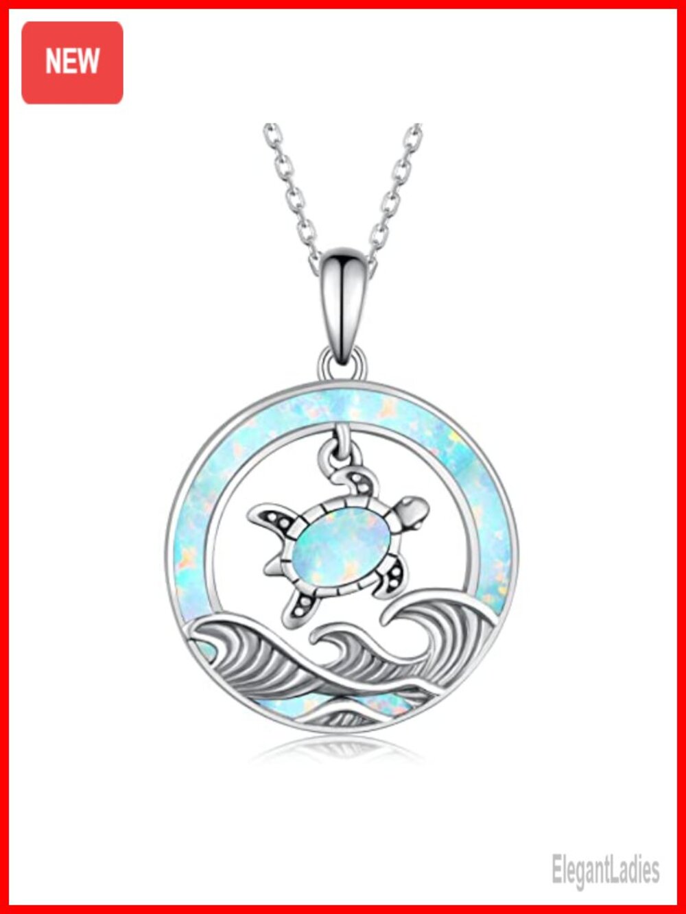 925 Sterling Silver Opal Sea Turtle Pendant Necklace Adjustable 18+2 Inch
